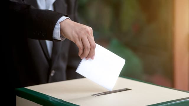 person putting their vote in a box